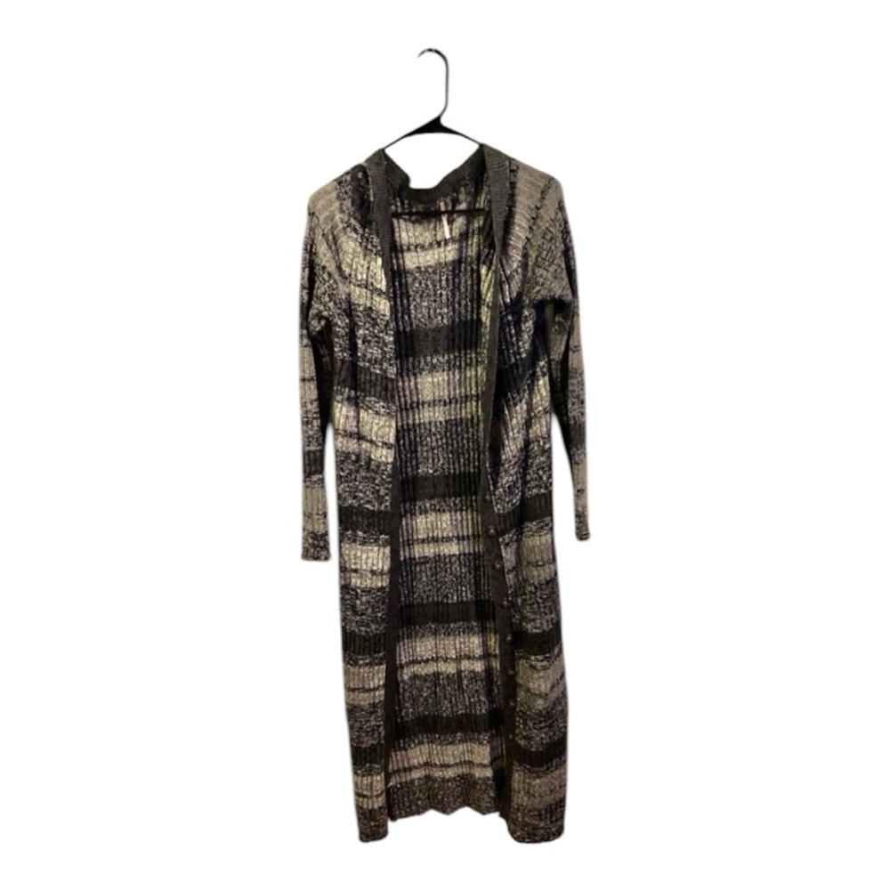 Free People Women’s Long Button Down Cardigan Sweater Duster Coat Size L